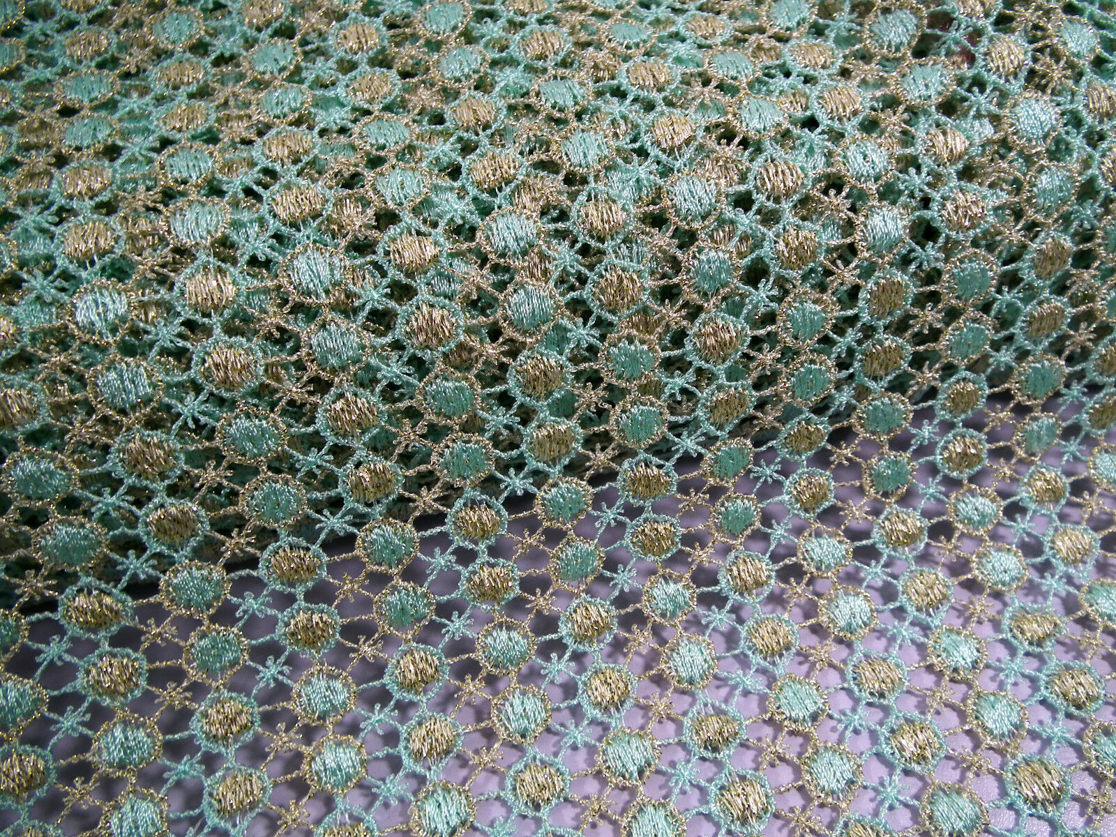 Fancy Guipure Net Lace fabric with metallic circle detail  M186-10 Mtex
