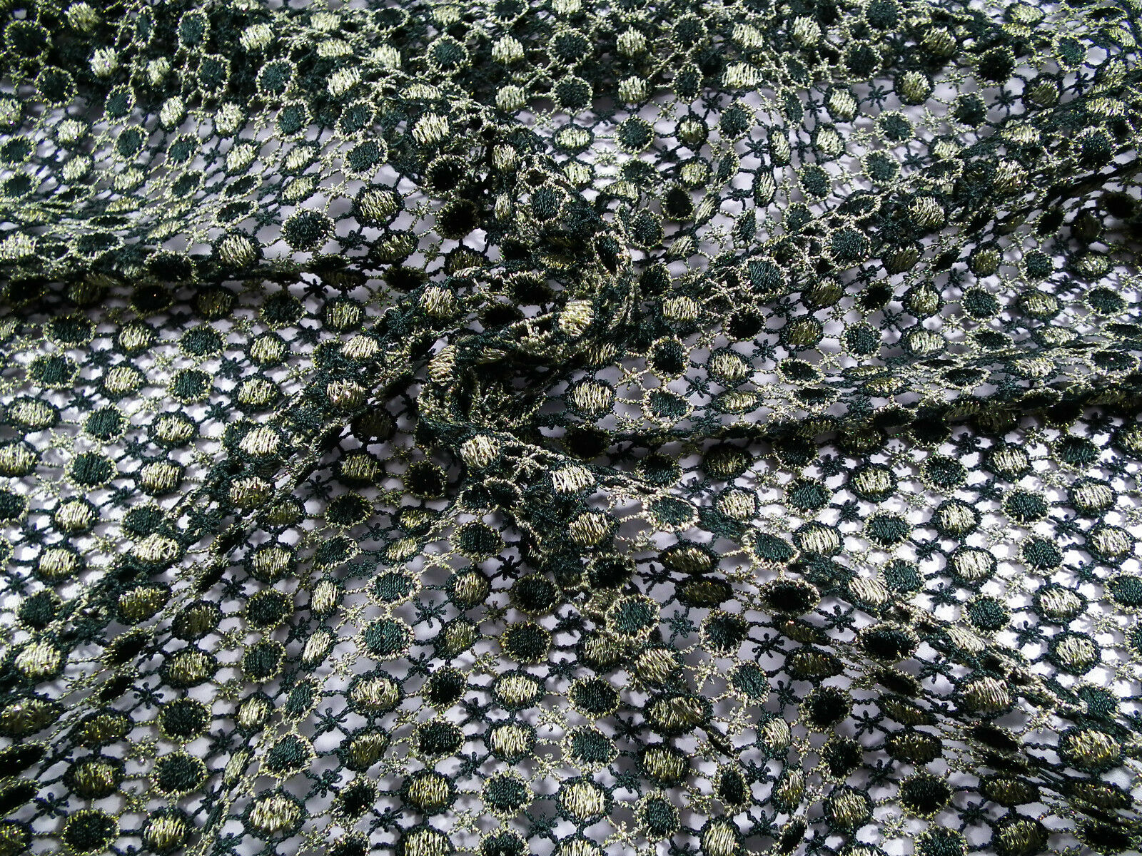 Fancy Guipure Net Lace fabric with metallic circle detail  M186-10 Mtex