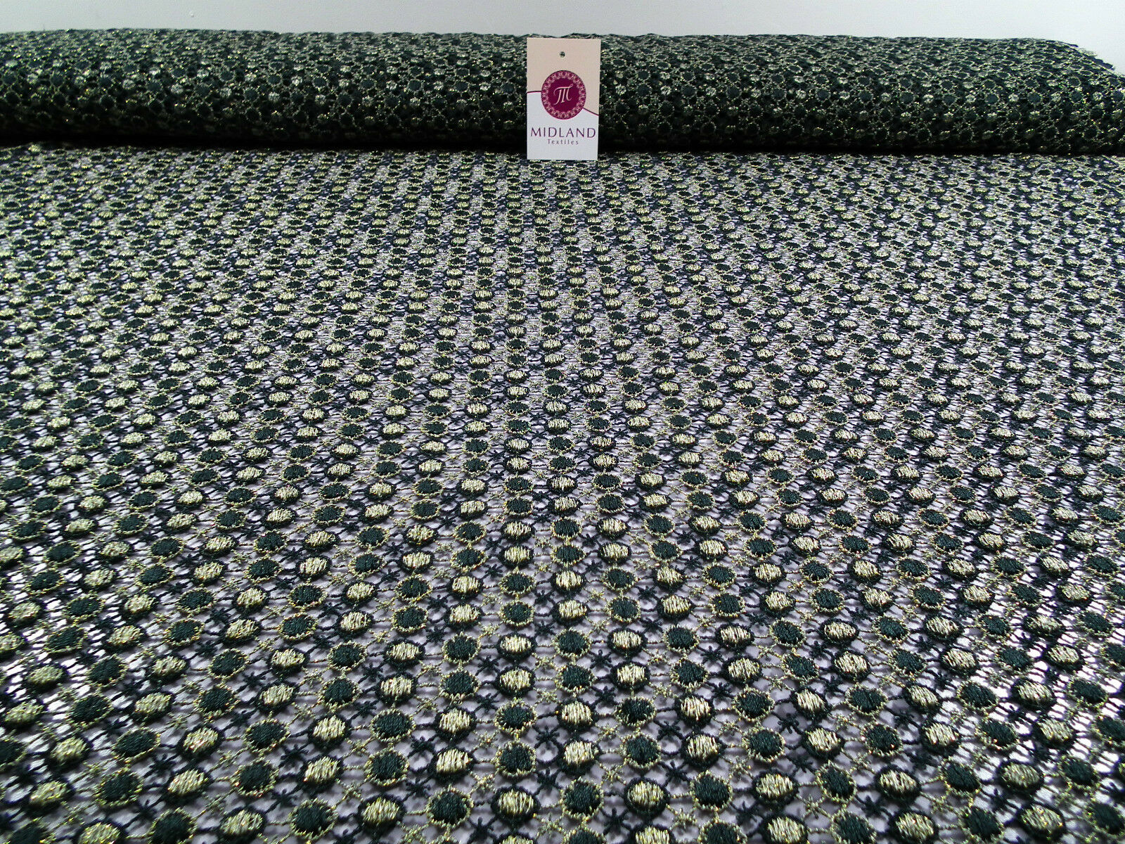 Fancy Guipure Net Lace fabric with metallic circle detail  M186-10 Mtex