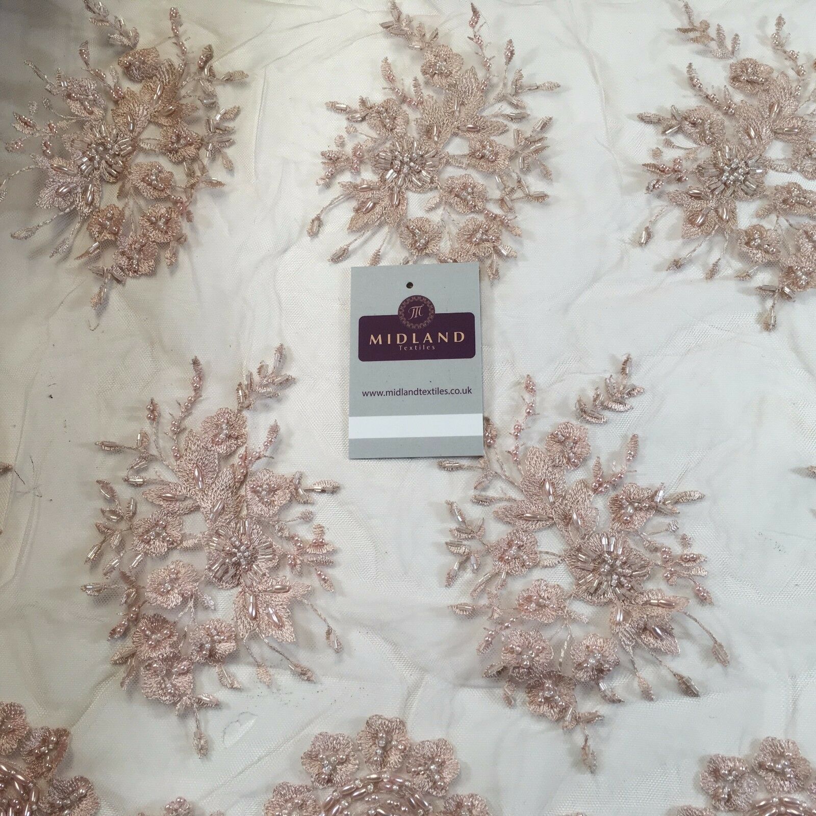 Faux Pearl Heavy Embellished Scalloped Edged Dress Net Fabric 58' M793 Mtex