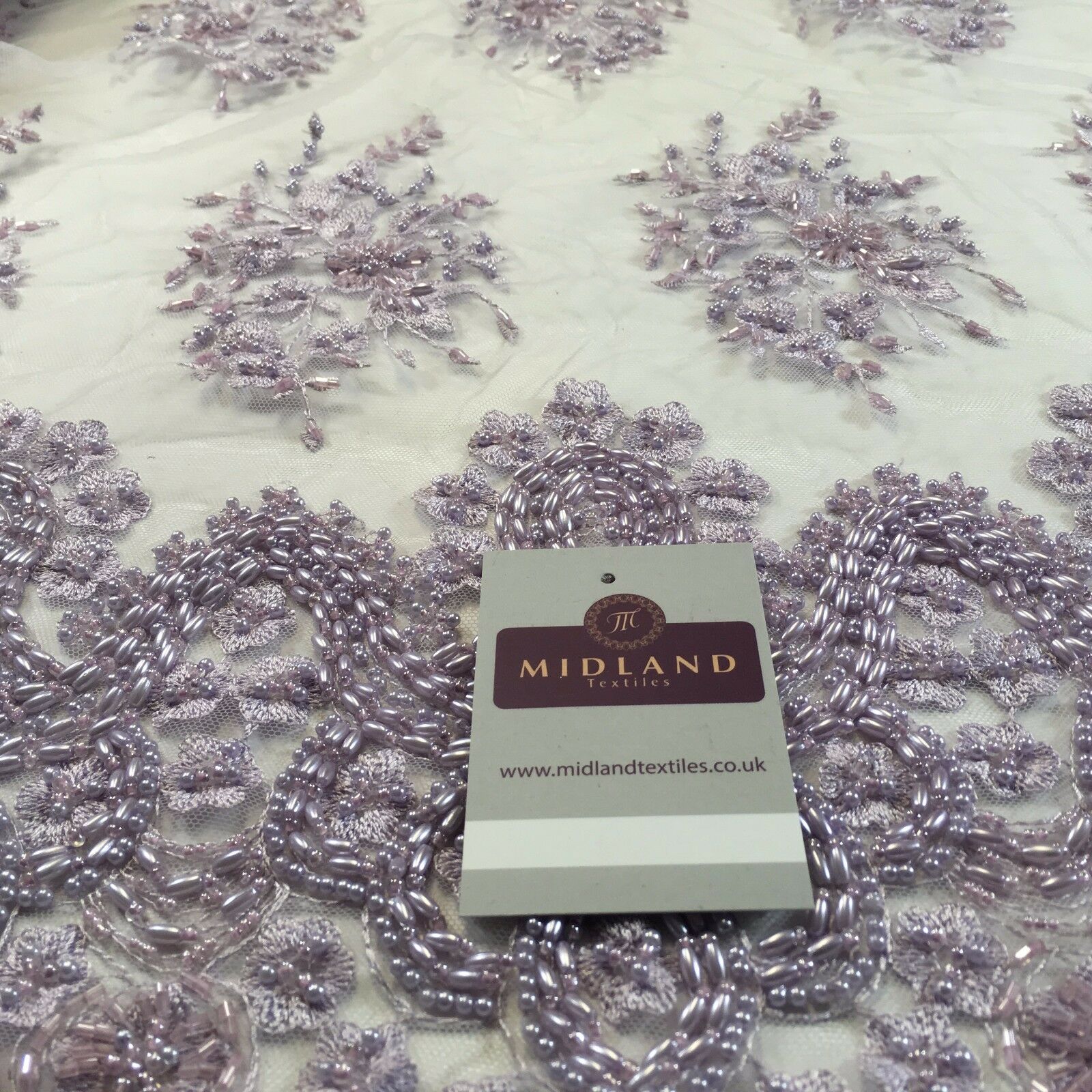 Faux Pearl Heavy Embellished Scalloped Edged Dress Net Fabric 58' M793 Mtex