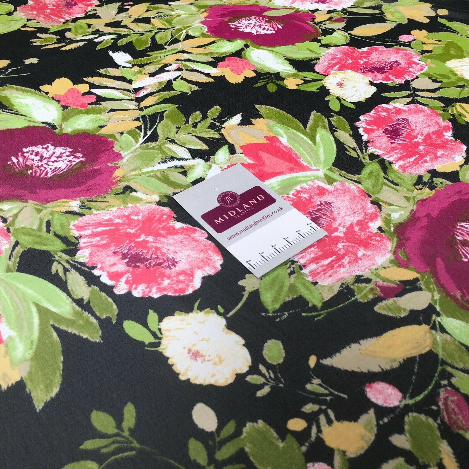 Black floral printed Crepe chiffon Dress Fabric MK1190-37 Mtex