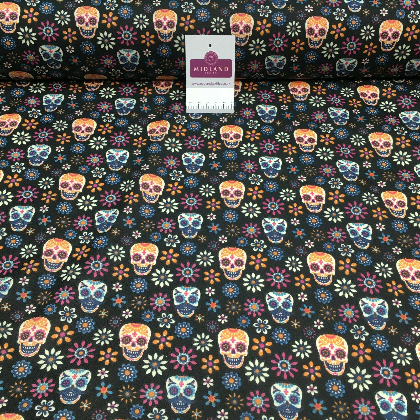 Mexican Halloween day of the dead craft mask poly cotton Fabric M1448 Mtex