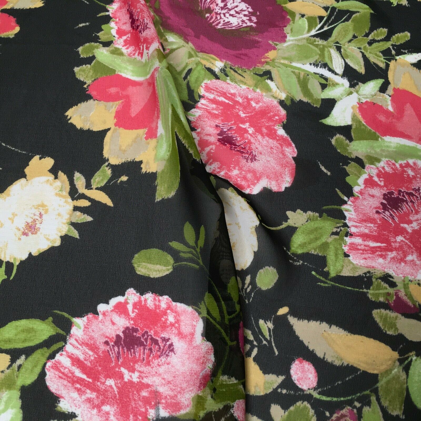 Black floral printed Crepe chiffon Dress Fabric MK1190-37 Mtex