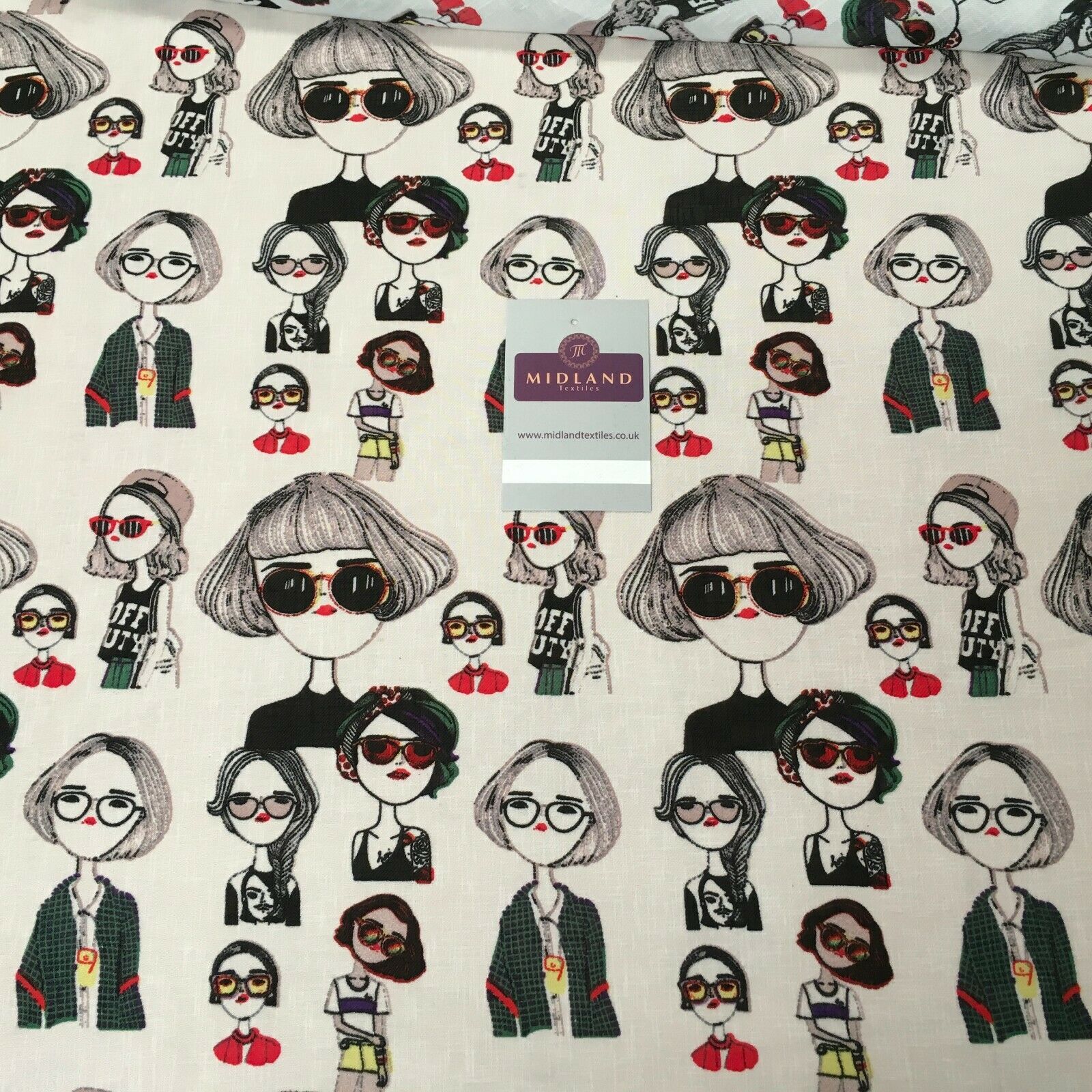 Character Illustration on White Georgette crepe Linen effect Fabric 150Cm MK1095