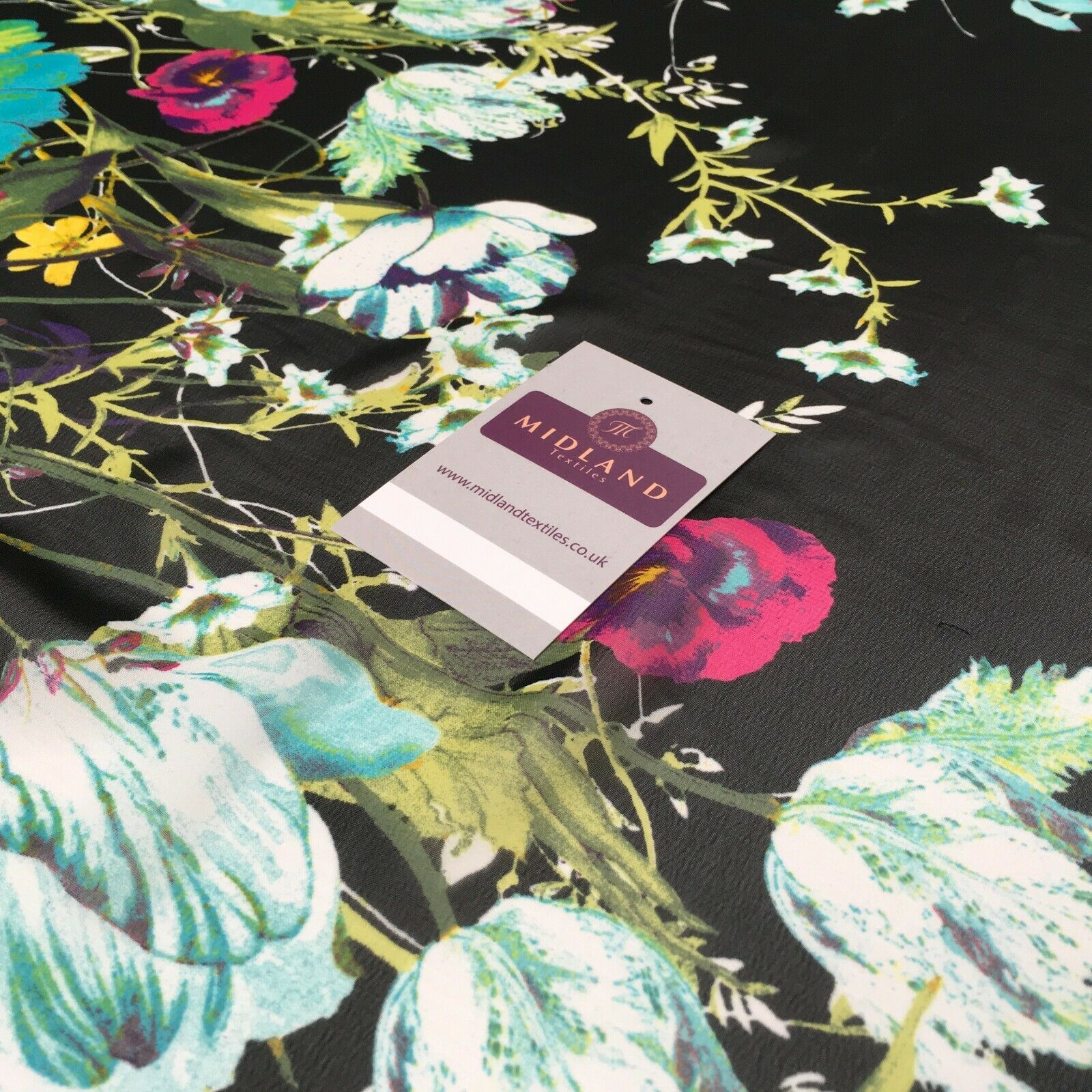 Black floral printed Crepe chiffon Dress Fabric MK1190-36 Mtex