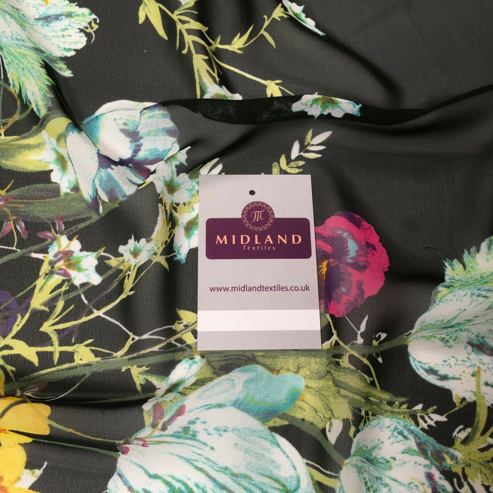 Black floral printed Crepe chiffon Dress Fabric MK1190-36 Mtex