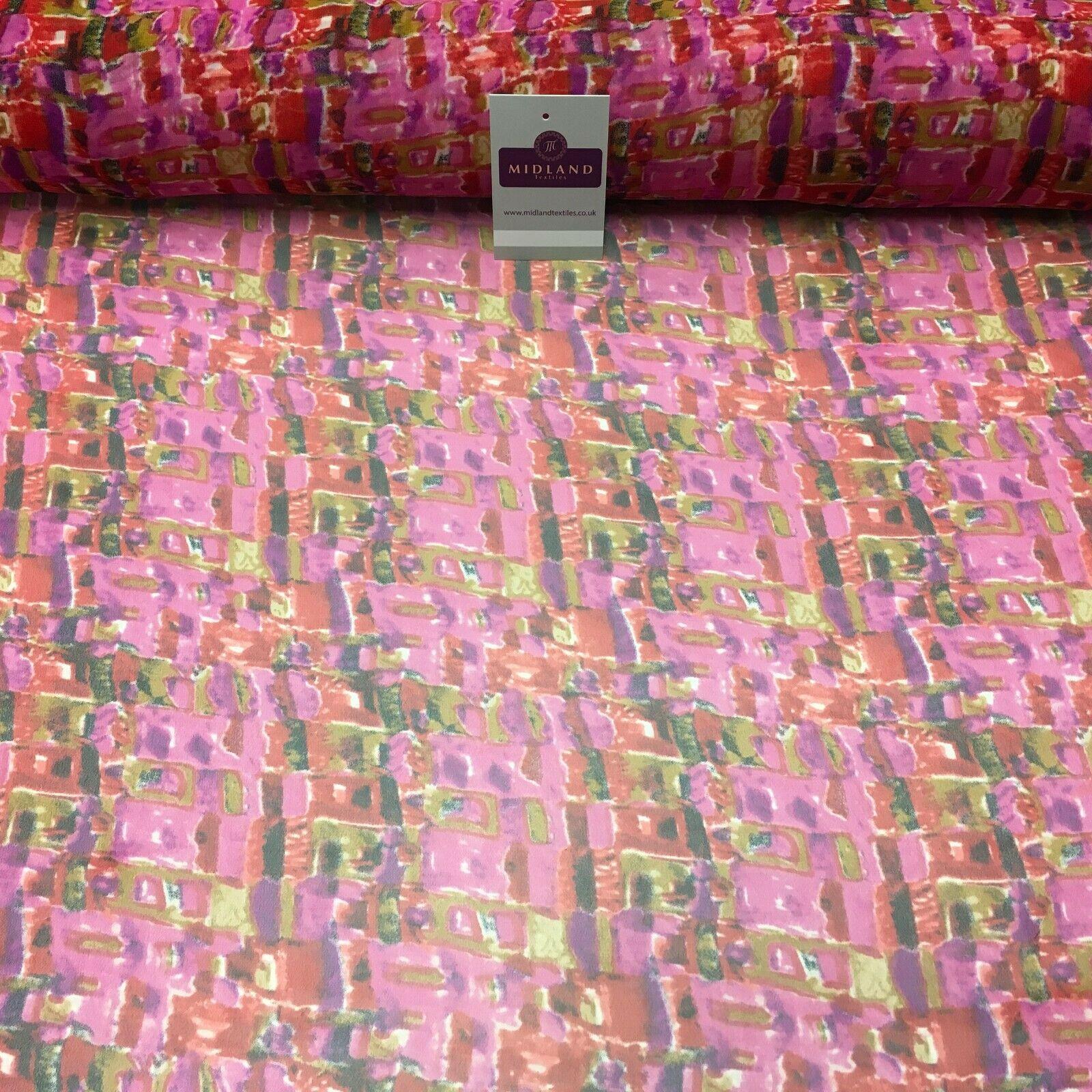 Cerise Printed Mosaic Crepe chiffon Dress Fabric 150 cm Wide MK1190-14 Mtex