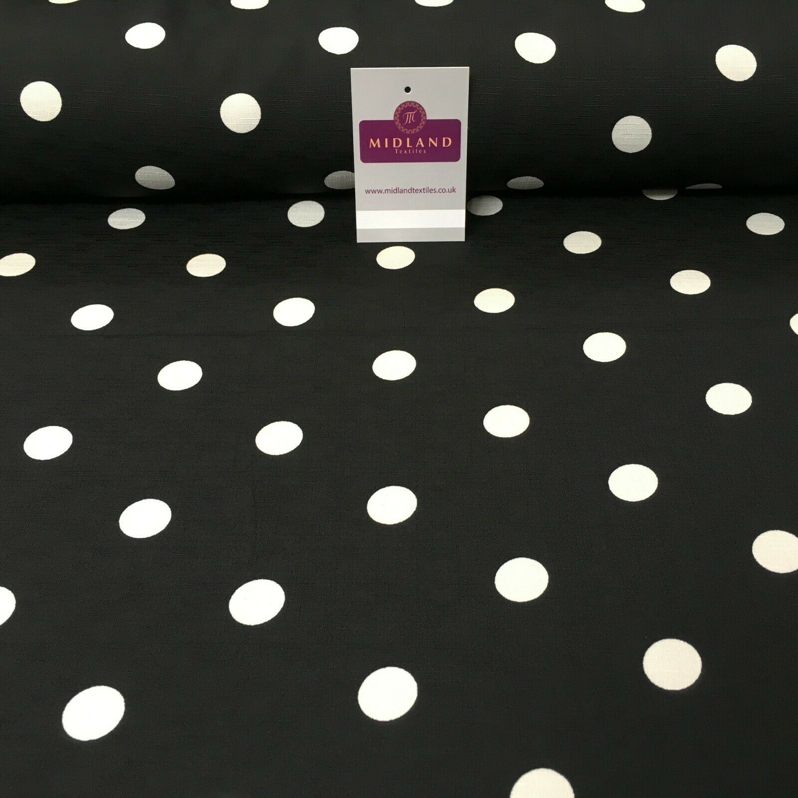 Black & Ivory Spot Linen Effect Georgette Crepe Dress Fabric 147 cm MK1184-8