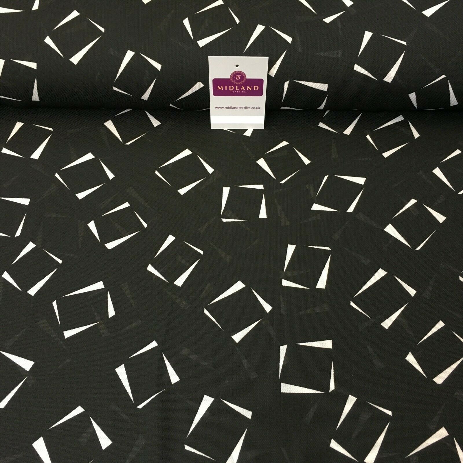 Black Geometric Printed soft Georgette twist voile Dress Fabric 147cm MK1185-5