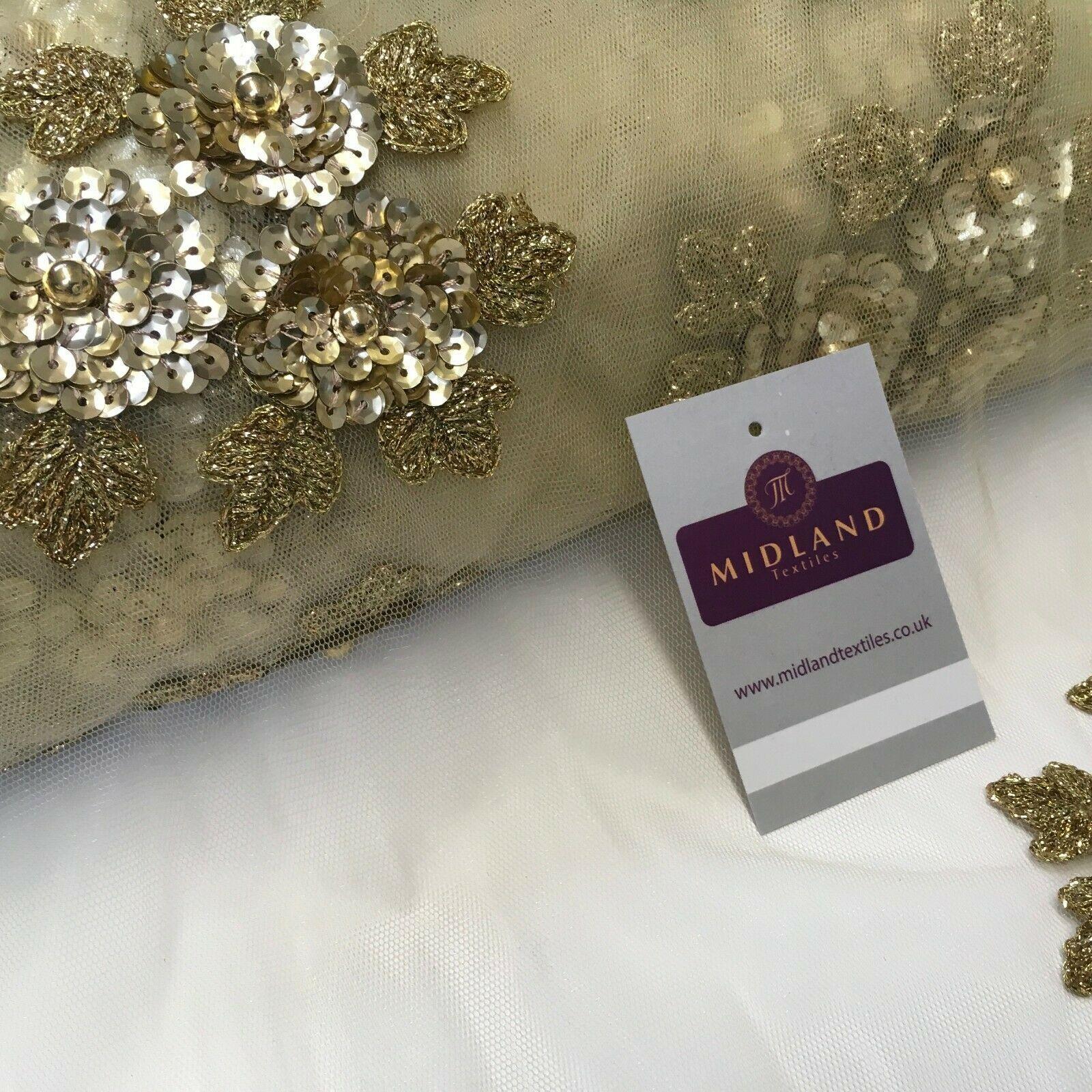 Gold Floral net with pearls Wedding Dress fabric 100 cm Wide MR1131-2 Mtex