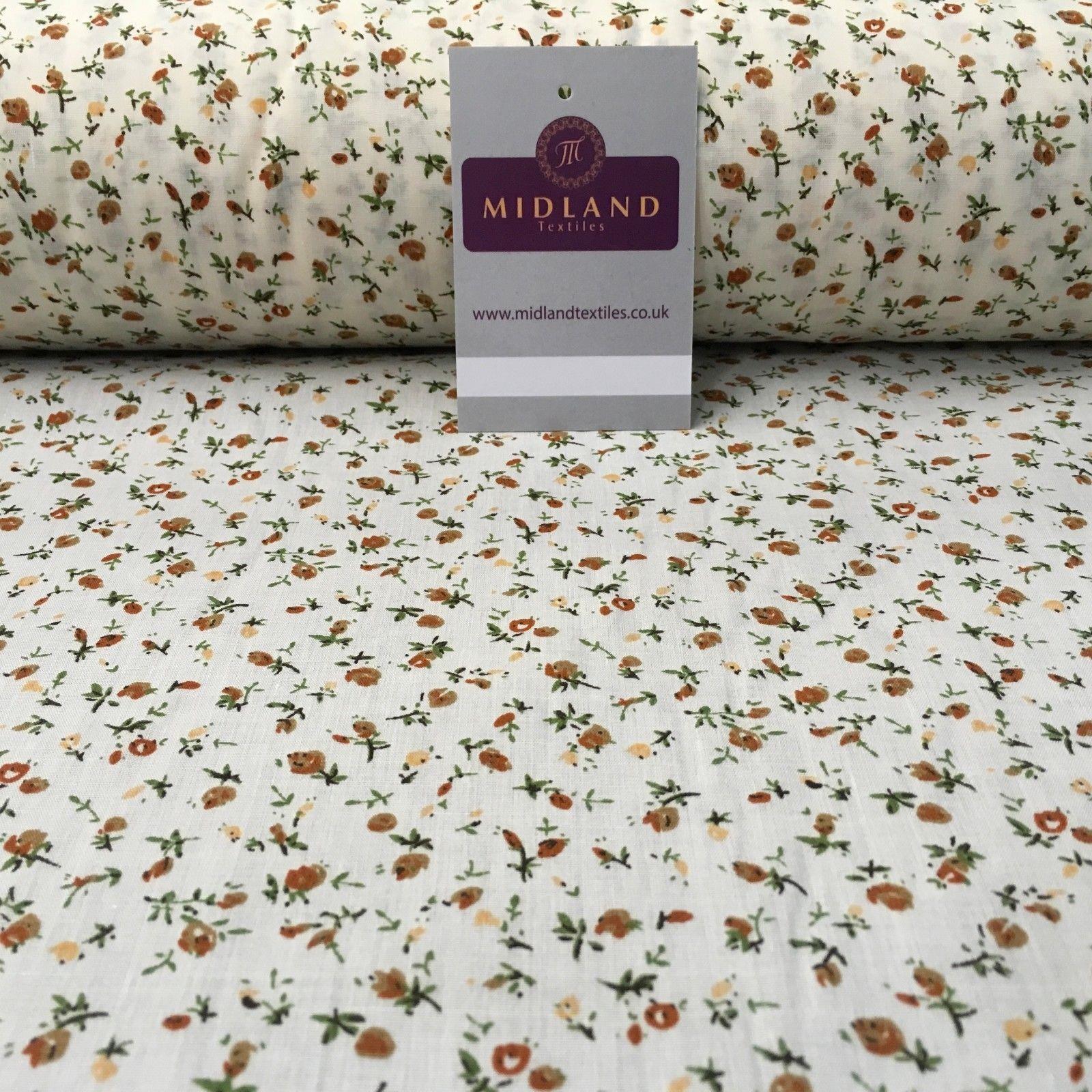 Cream Floral printed Polycotton Dress Fabric 44" wide ME882 Mtex