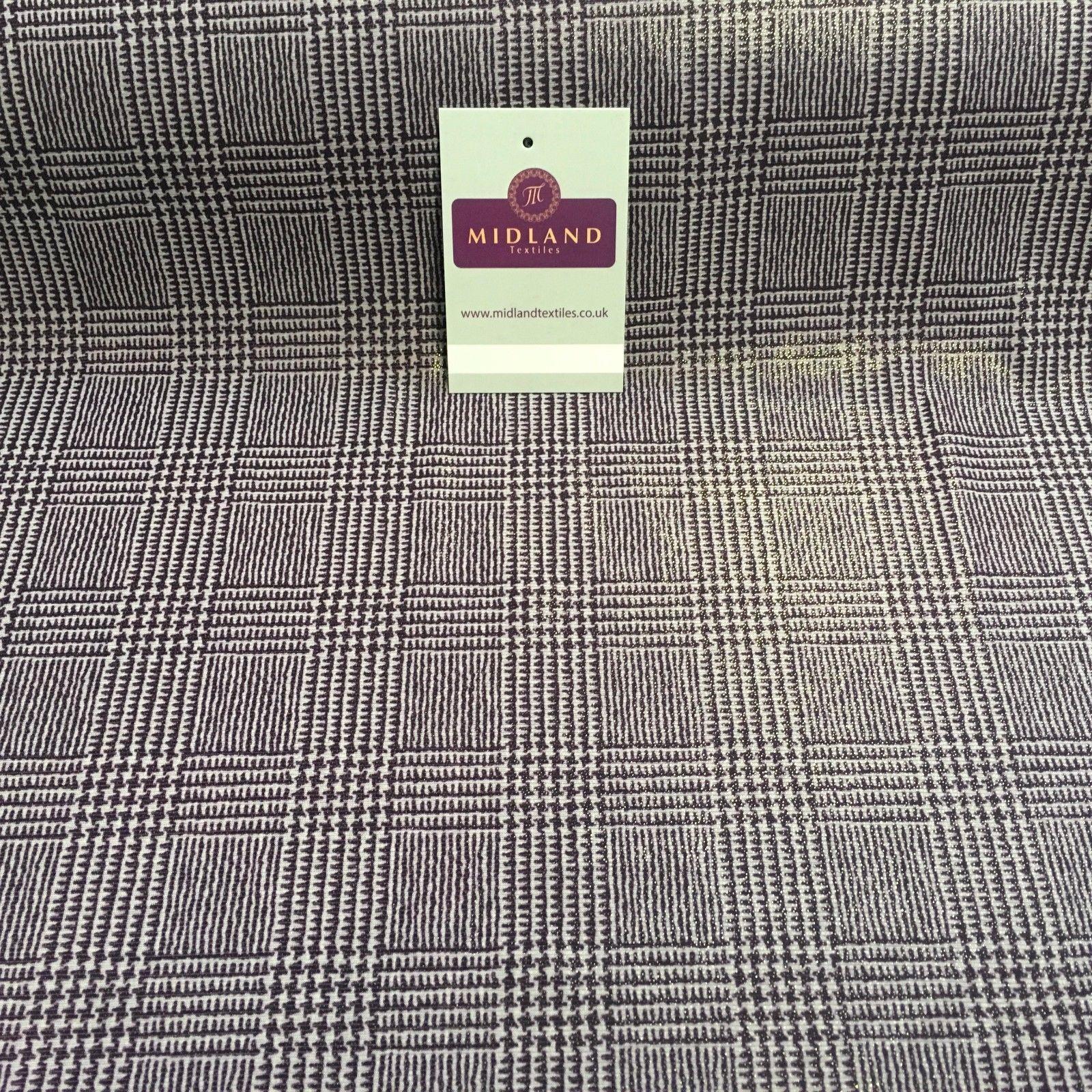 Checked tweed Printed Lycra shimmer Gold Foil Dress ITY Fabric 58' MQ880 Mtex