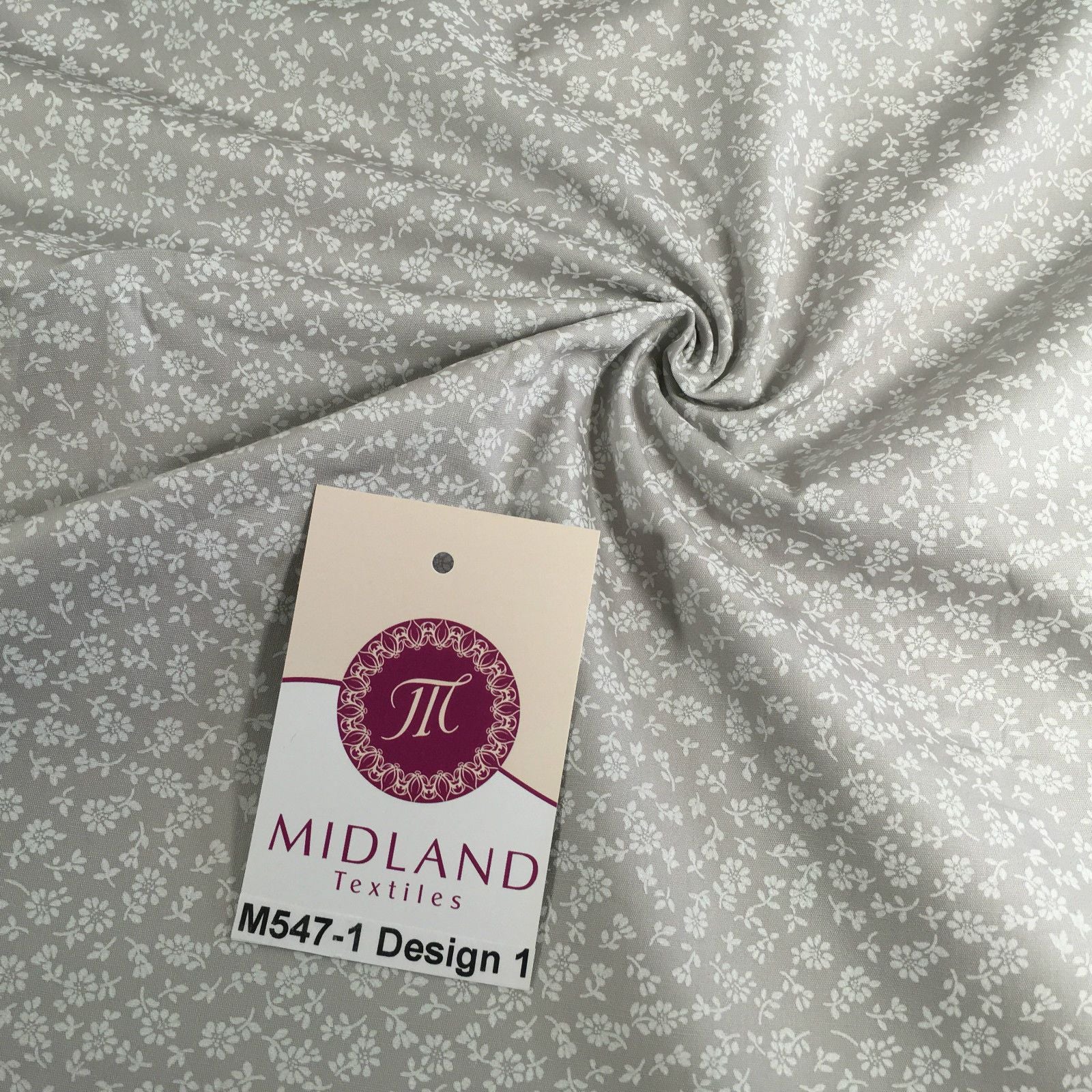 Grey And White Floral Printed 100% Cotton Poplin Craft Fabric 45' M547