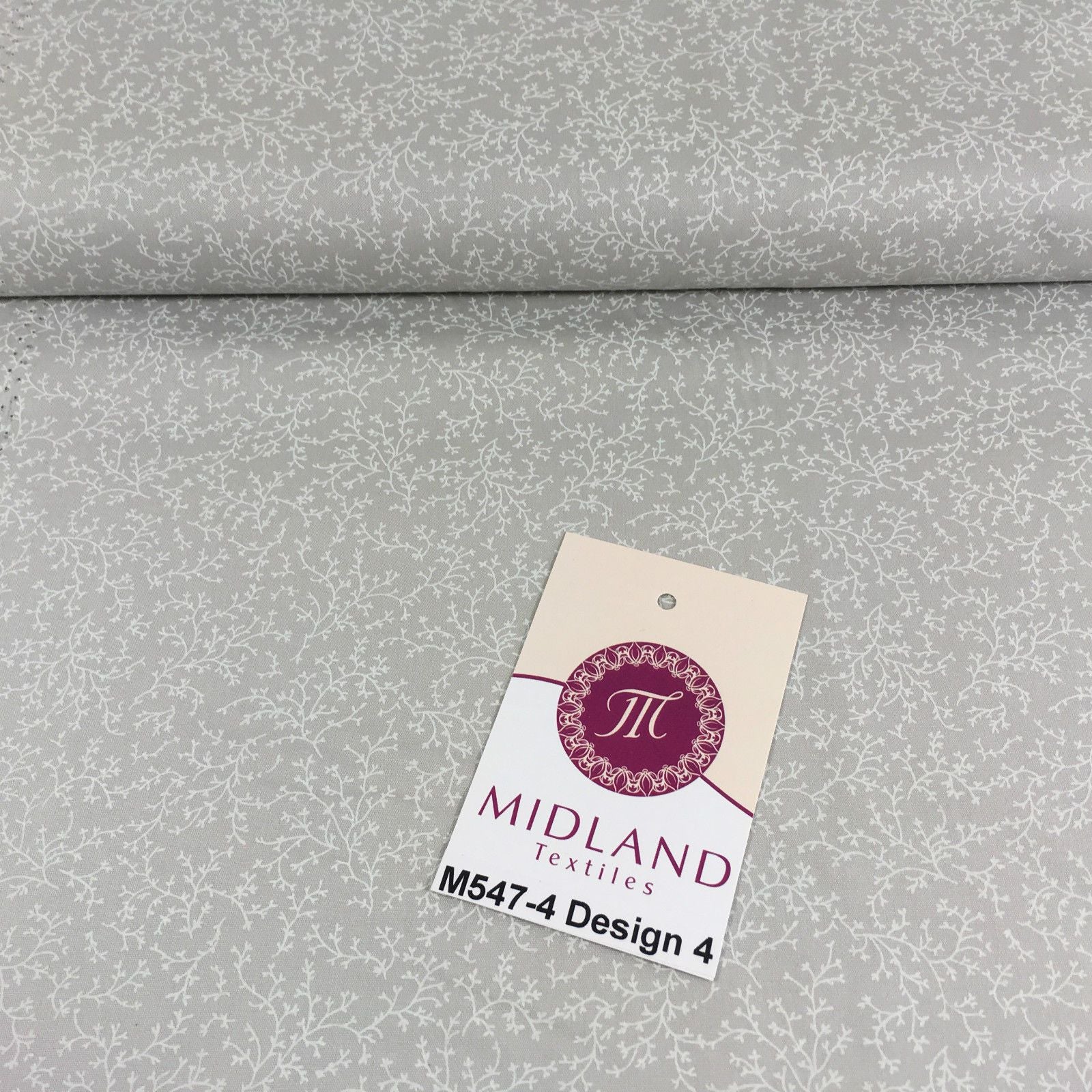 Grey And White Floral Printed 100% Cotton Poplin Craft Fabric 45' M547