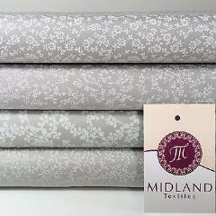 Grey And White Floral Printed 100% Cotton Poplin Craft Fabric 45" M547