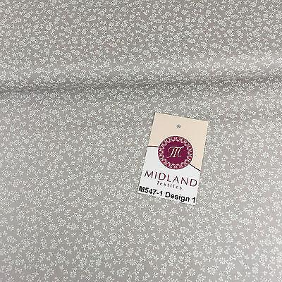Grey And White Floral Printed 100% Cotton Poplin Craft Fabric 45' M547