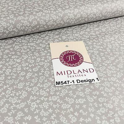 Grey And White Floral Printed 100% Cotton Poplin Craft Fabric 45' M547