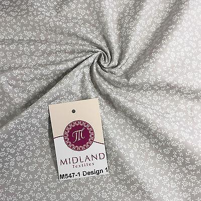 Grey And White Floral Printed 100% Cotton Poplin Craft Fabric 45' M547