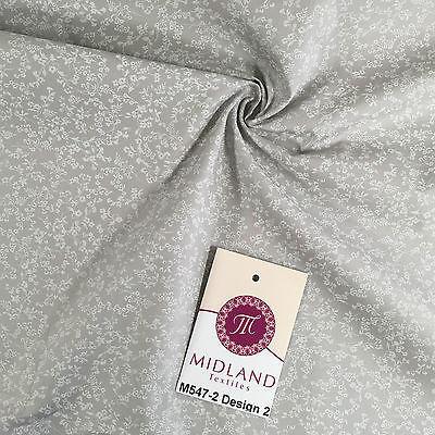 Grey And White Floral Printed 100% Cotton Poplin Craft Fabric 45' M547