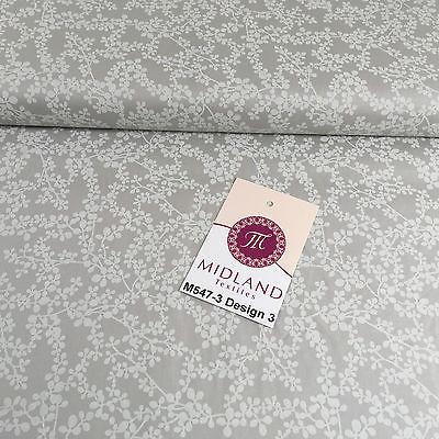 Grey And White Floral Printed 100% Cotton Poplin Craft Fabric 45" M547