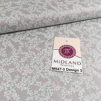 Grey And White Floral Printed 100% Cotton Poplin Craft Fabric 45' M547