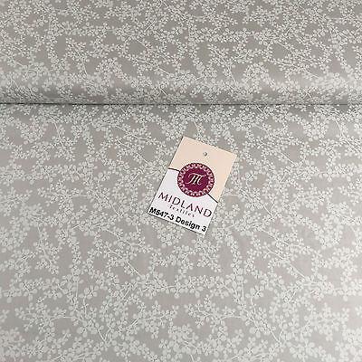 Grey And White Floral Printed 100% Cotton Poplin Craft Fabric 45' M547