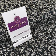 Black And White Floral Printed 100% Cotton Poplin Craft Fabric 45' M634