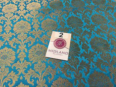 Golden Ornamental metallic print Indian faux silk banarsi Brocade fabric M244