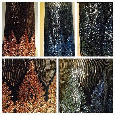 Black Net fabric with Metallic sequins border embroidery dress fabric Mtex M193