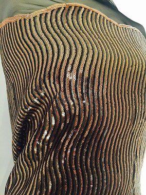 Black Net fabric with Metallic sequins border embroidery dress fabric Mtex M193