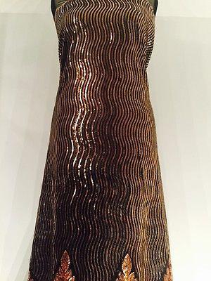 Black Net fabric with Metallic sequins border embroidery dress fabric Mtex M193