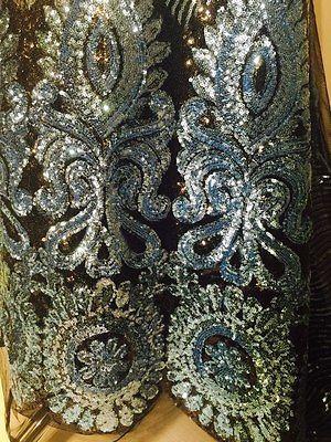 Black Net fabric with Metallic sequins border embroidery dress fabric Mtex M193