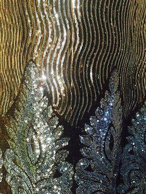 Black Net fabric with Metallic sequins border embroidery dress fabric Mtex M193