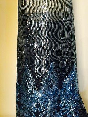 Black Net fabric with Metallic sequins border embroidery dress fabric Mtex M193