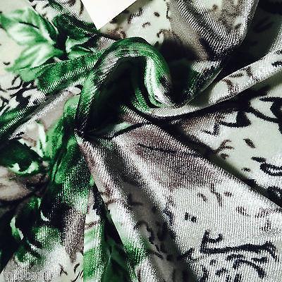 Cream Velvet with Green Floral Rose Print Stretch Velvet 58' M16-6 Mtex