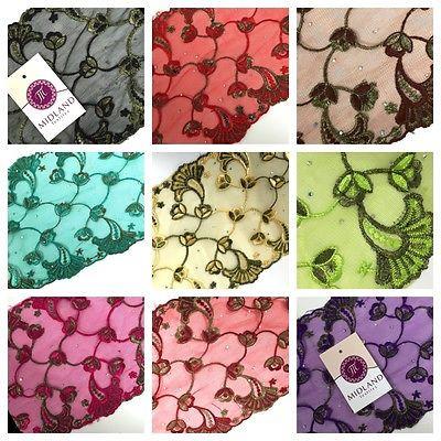 Border Style Embroided Datura flower Scalloped Net Fabric 8' Wide M235 Mtex