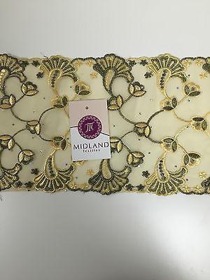 Border Style Embroided Datura flower Scalloped Net Fabric 8' Wide M235 Mtex