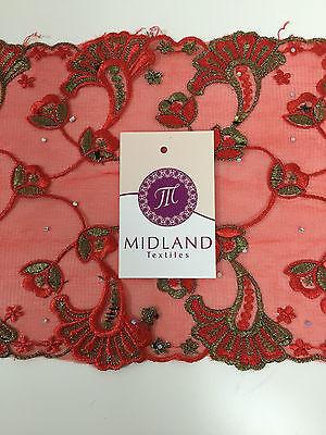 Border Style Embroided Datura flower Scalloped Net Fabric 8' Wide M235 Mtex