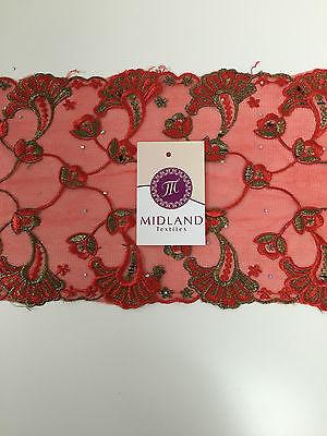 Border Style Embroided Datura flower Scalloped Net Fabric 8' Wide M235 Mtex