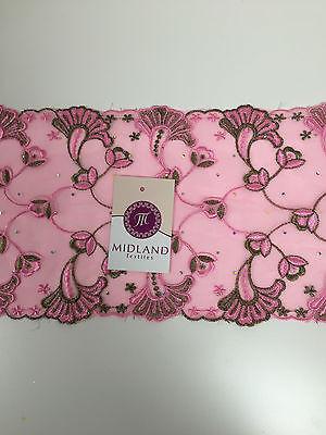 Border Style Embroided Datura flower Scalloped Net Fabric 8' Wide M235 Mtex