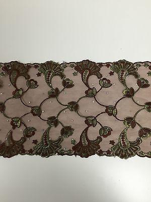Border Style Embroided Datura flower Scalloped Net Fabric 8" Wide M235 Mtex