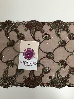 Border Style Embroided Datura flower Scalloped Net Fabric 8" Wide M235 Mtex