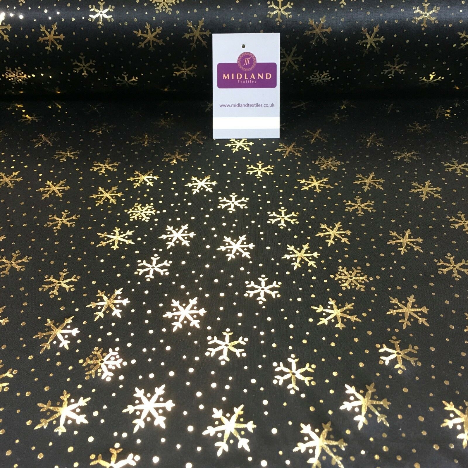 Black with gold Gold Snowflake Hologram Printed Computer foil fabric 45' M7-12