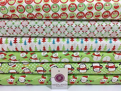 Green Christmas themed Characters 100% Cotton Patchwork & Crafting Fabric 45'