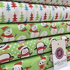 Green Christmas themed Characters 100% Cotton Patchwork & Crafting Fabric 45"