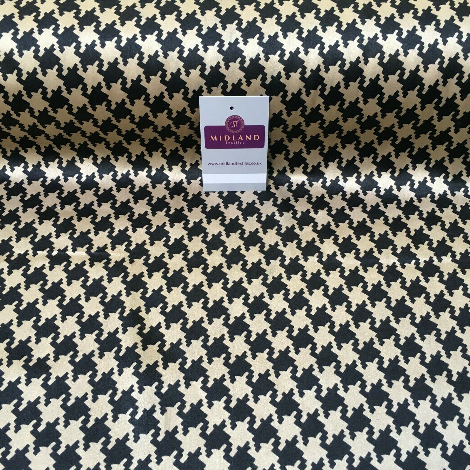 Black and Gold Dogtooth Printed Silky Satin Dress Fabric 150cm Wide MR1044-1