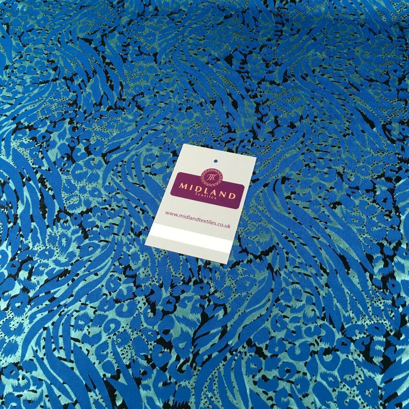 Blue Animal Print Spandex Jersey Foil Stretch Dress Fabric 150cm MU1303