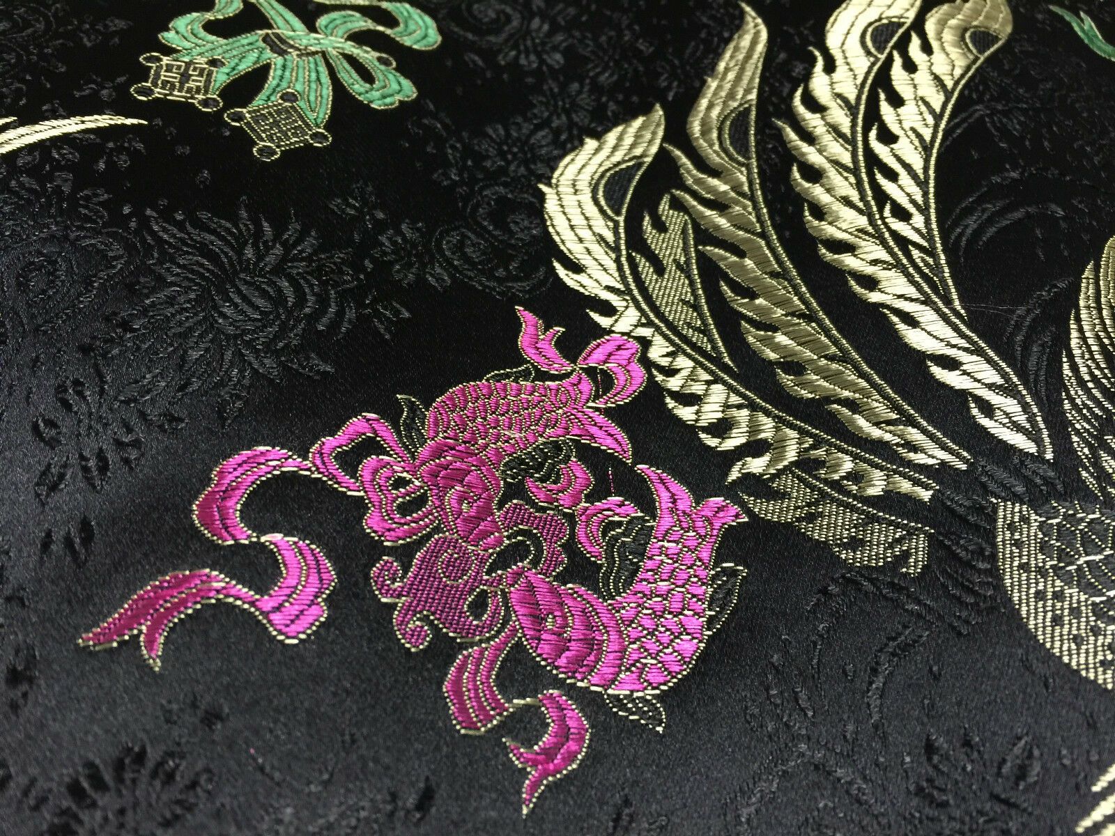 CHINESE ORIENTAL GOLD DRAGON EMBROIDERED BROCADE SILKY DRESS FABRIC 44" M52