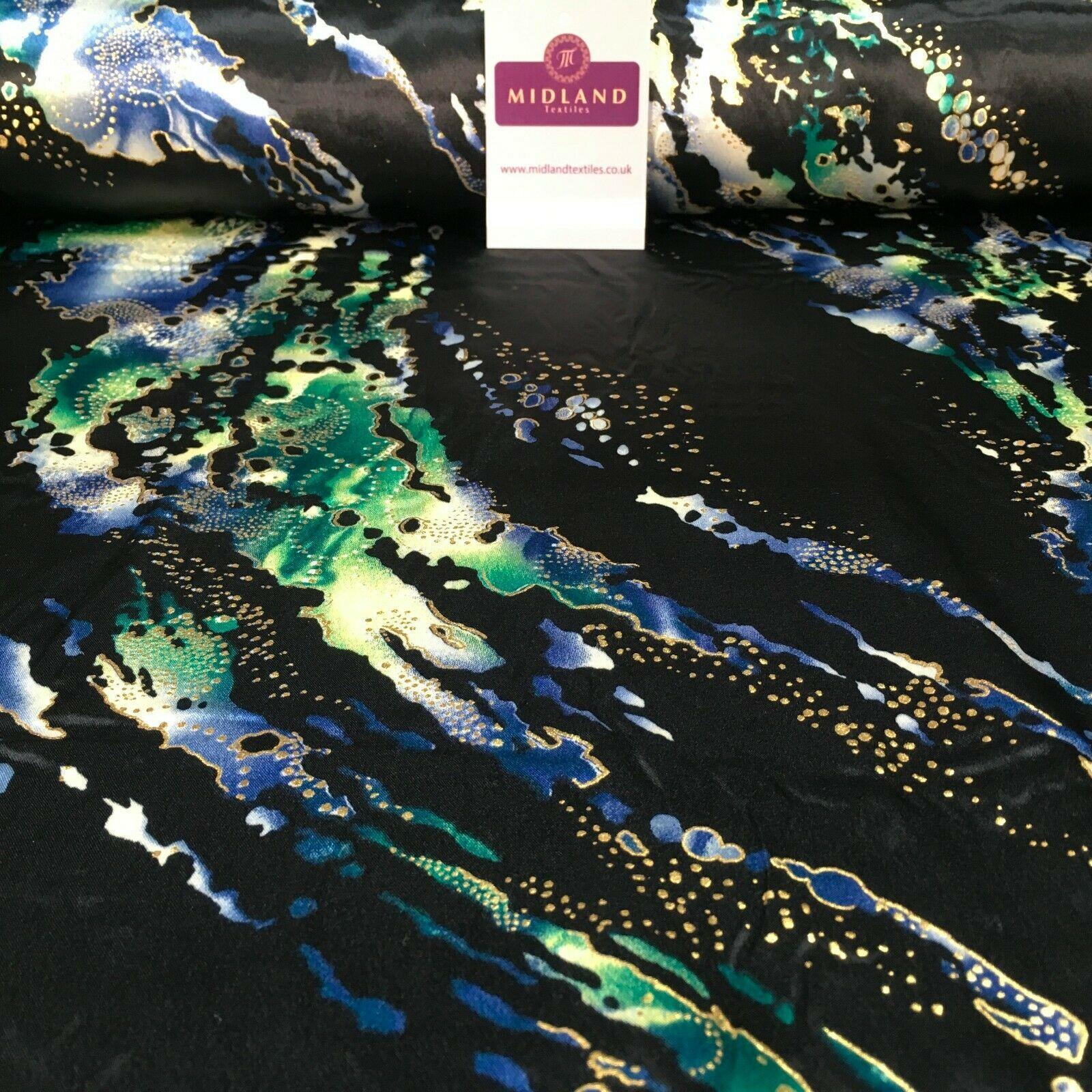Abstract Gold foil Printed Satin Chiffon Dress Fabric 111cm MA1187 Mtex